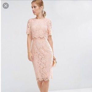 ASOS Lace Crop Top Midi Pencil Dress -Pink